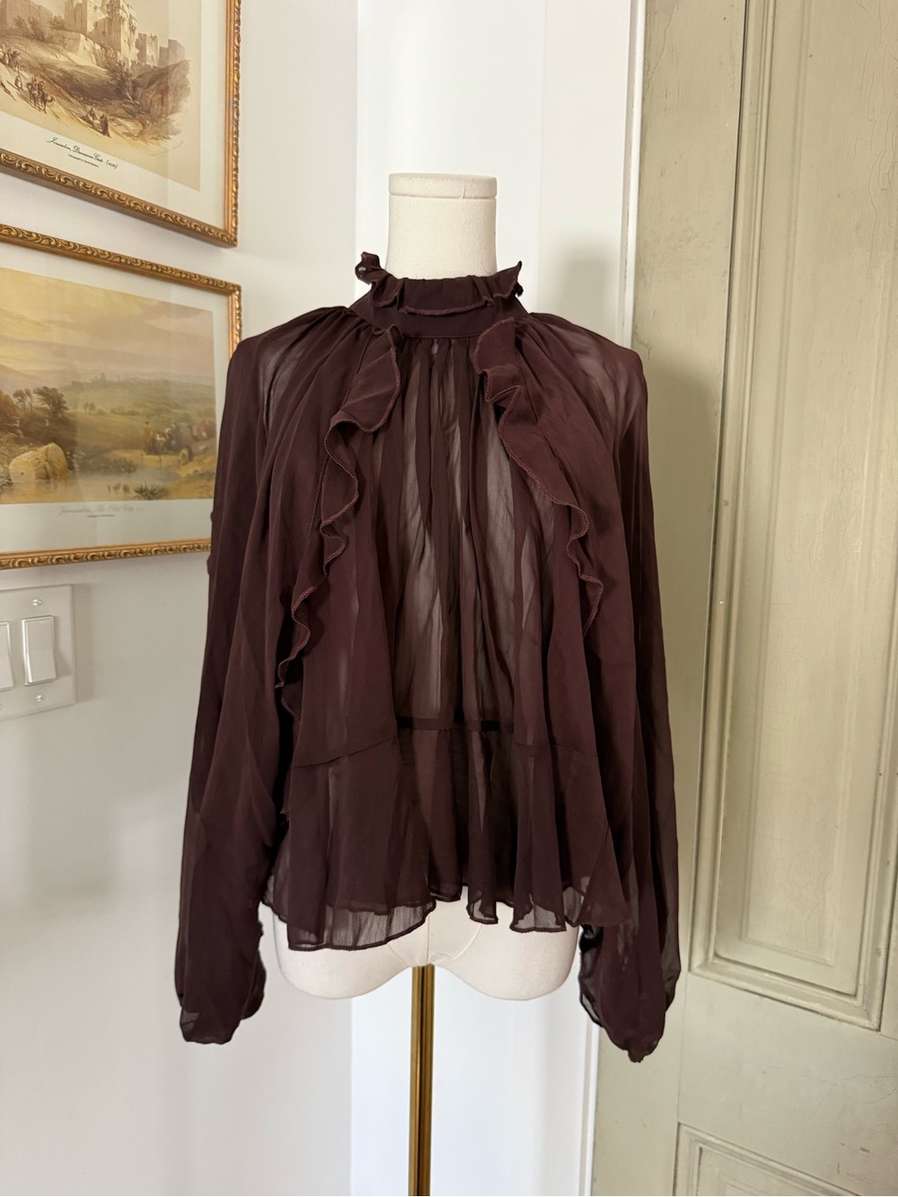 NWT Commense Chocolate Brown Ruffled Cape Mini Dress - Picture 12 of 13